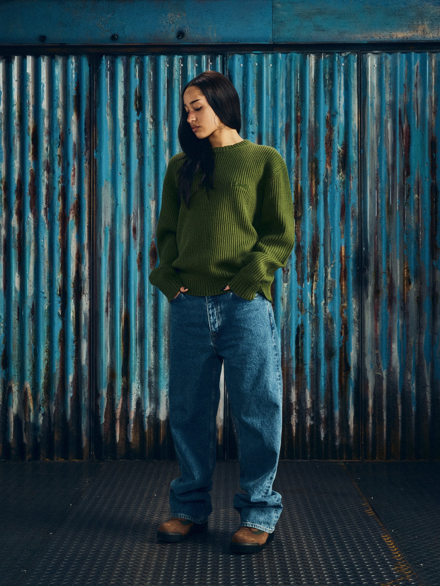 CROCHET APPLIQUE KNIT CREW [PINK]