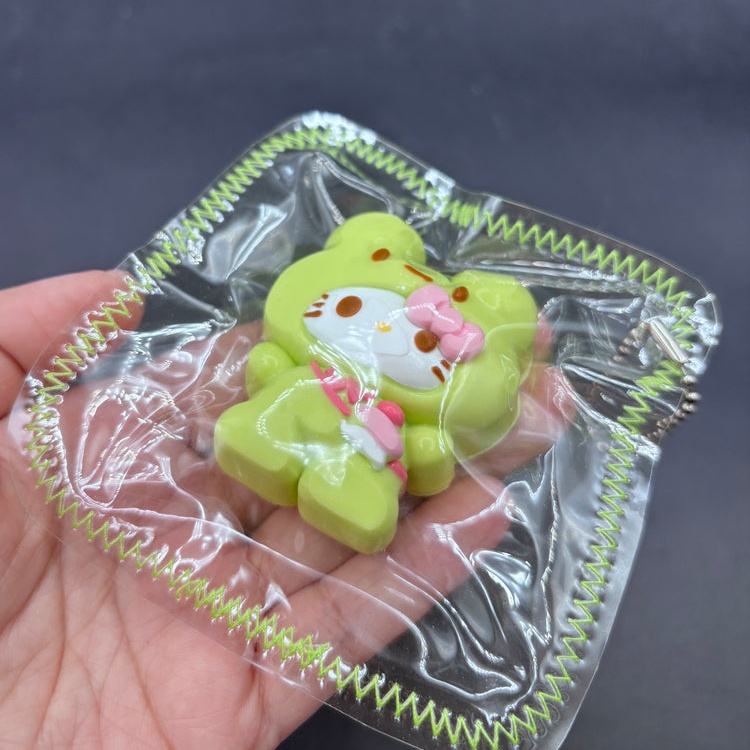 Keychain mini/small kitty with a frog overall taba cute
