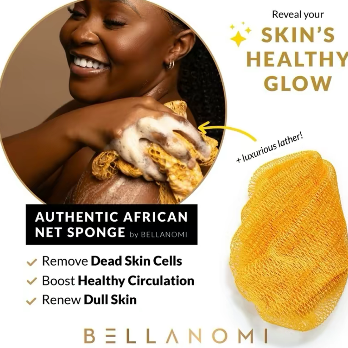 ￼ Bellanomi 4 Pack African Exfoliating Net Sponge Bundle