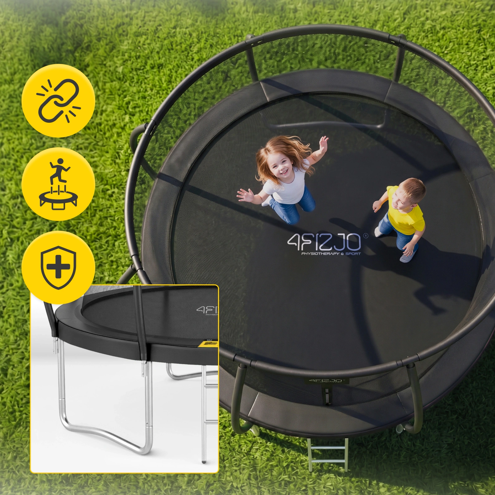 trampolina ogrodowa, trampolina dla dzieci, trampolina 4fizaro, trampolina 10 FT, trampolina 305 cm, bezpieczna trampolina, trampolina z siatką, trampolina ogrodowa PRO, aktywność na świeżym powietrzu, batut ogrodowy, trampolina z drabinką, trampolina 150 kg, sprzęt sportowy do ogrodu, zabawa w ogrodzie, trampolina dla całej rodziny, rozwój motoryki dzieci, ćwiczenia na trampolinie, stabilna trampolina, odporna na UV, montaż trampoliny