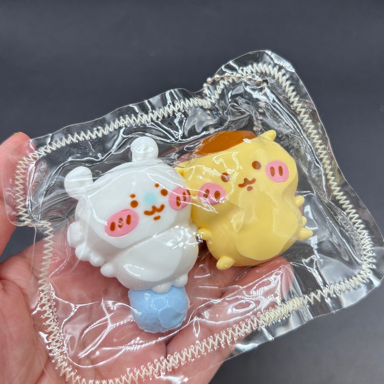 Pack of 2 mini chiikawa momonga and Kuri-Manjū cute soft taba squishy