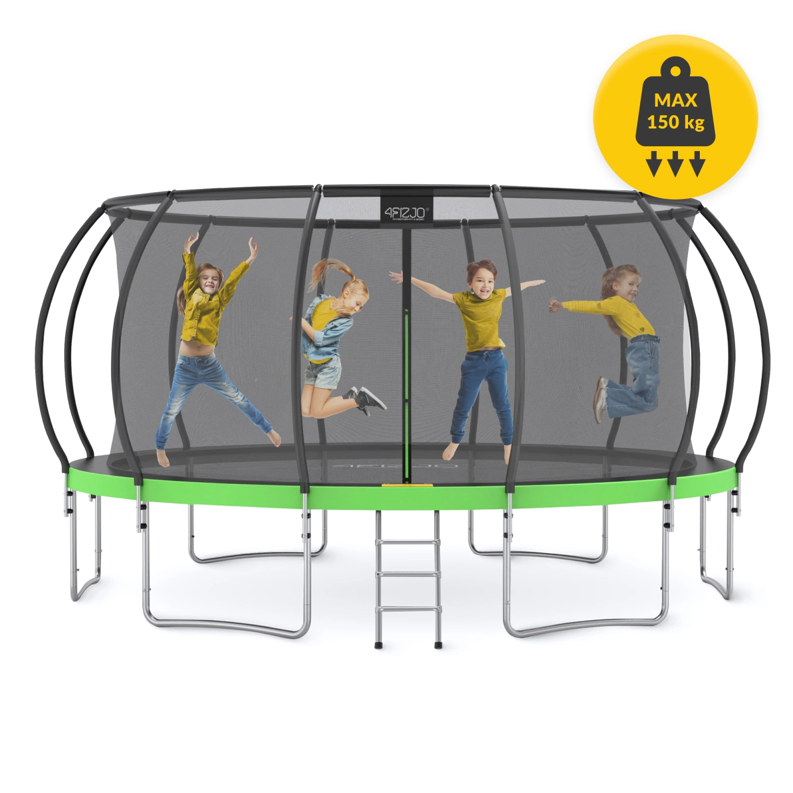 trampolina ogrodowa dla dzieci duża z sietką wewnętrzną drabinka w zestawie bezpieczna siatka ochronna