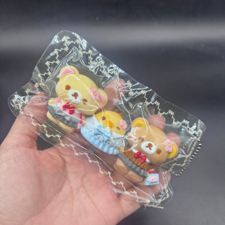 Cute pack of 3 mini Rilakkuma family taba squishy keychain