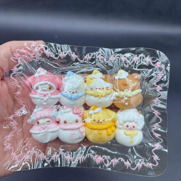 Pack of 8 mini snowman characters cute taba squishy