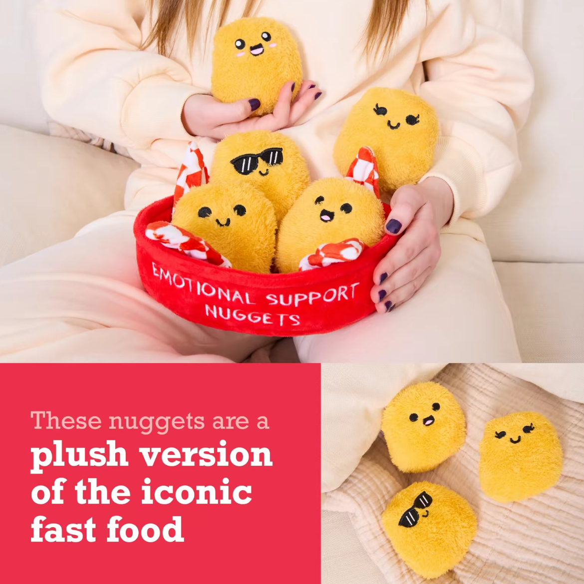 5 Chicken Nugget Plush Toys in Basket