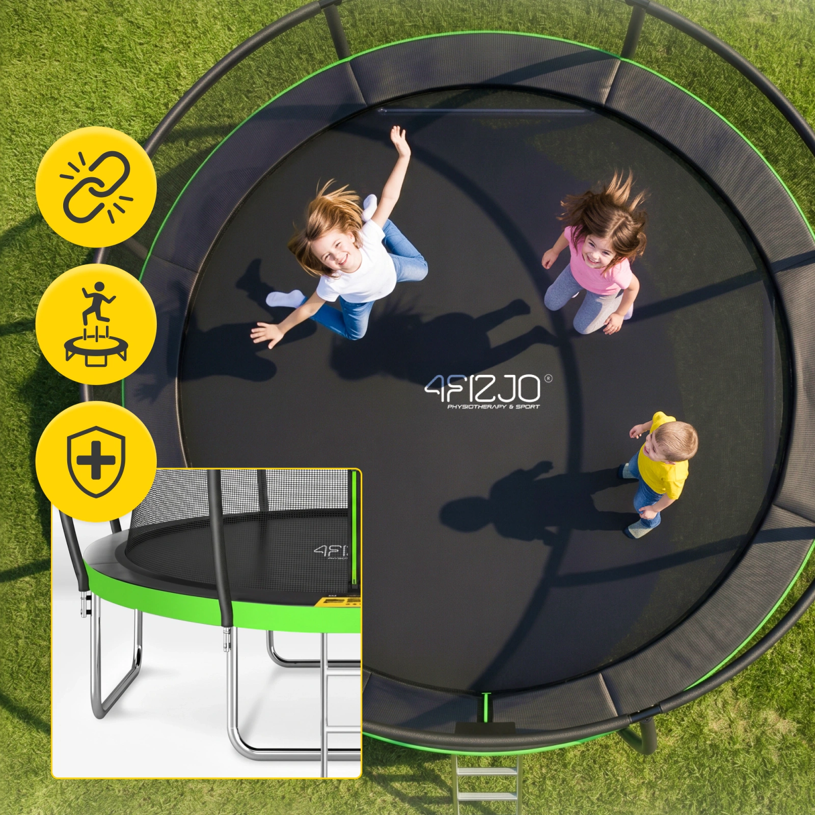 ogromna trampolina ogrodowa z siatka wewnetrzna