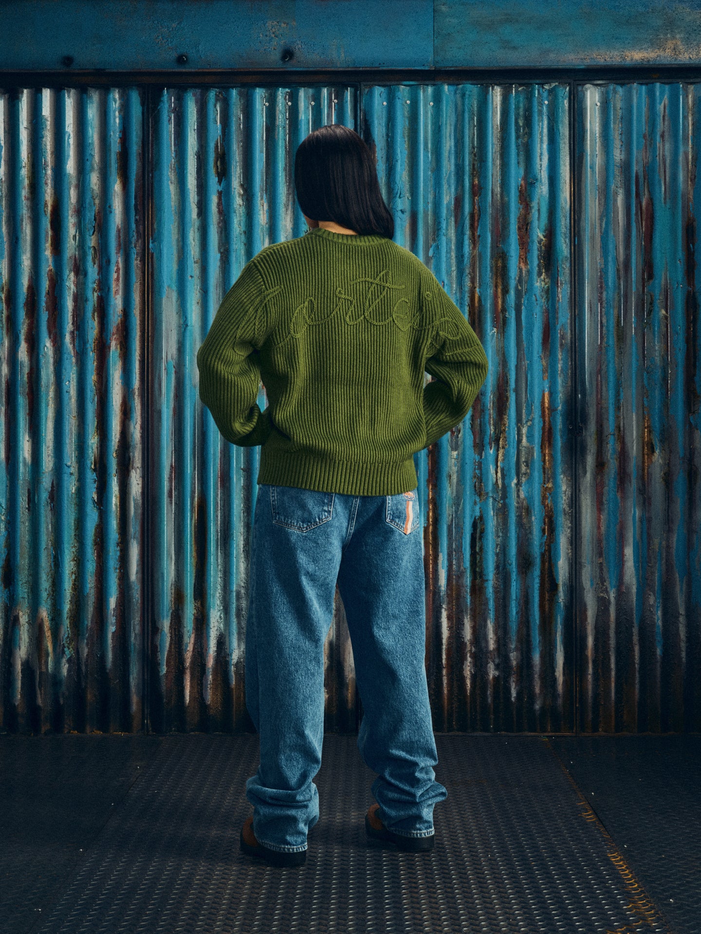 CROCHET APPLIQUE KNIT CREW [PINK]