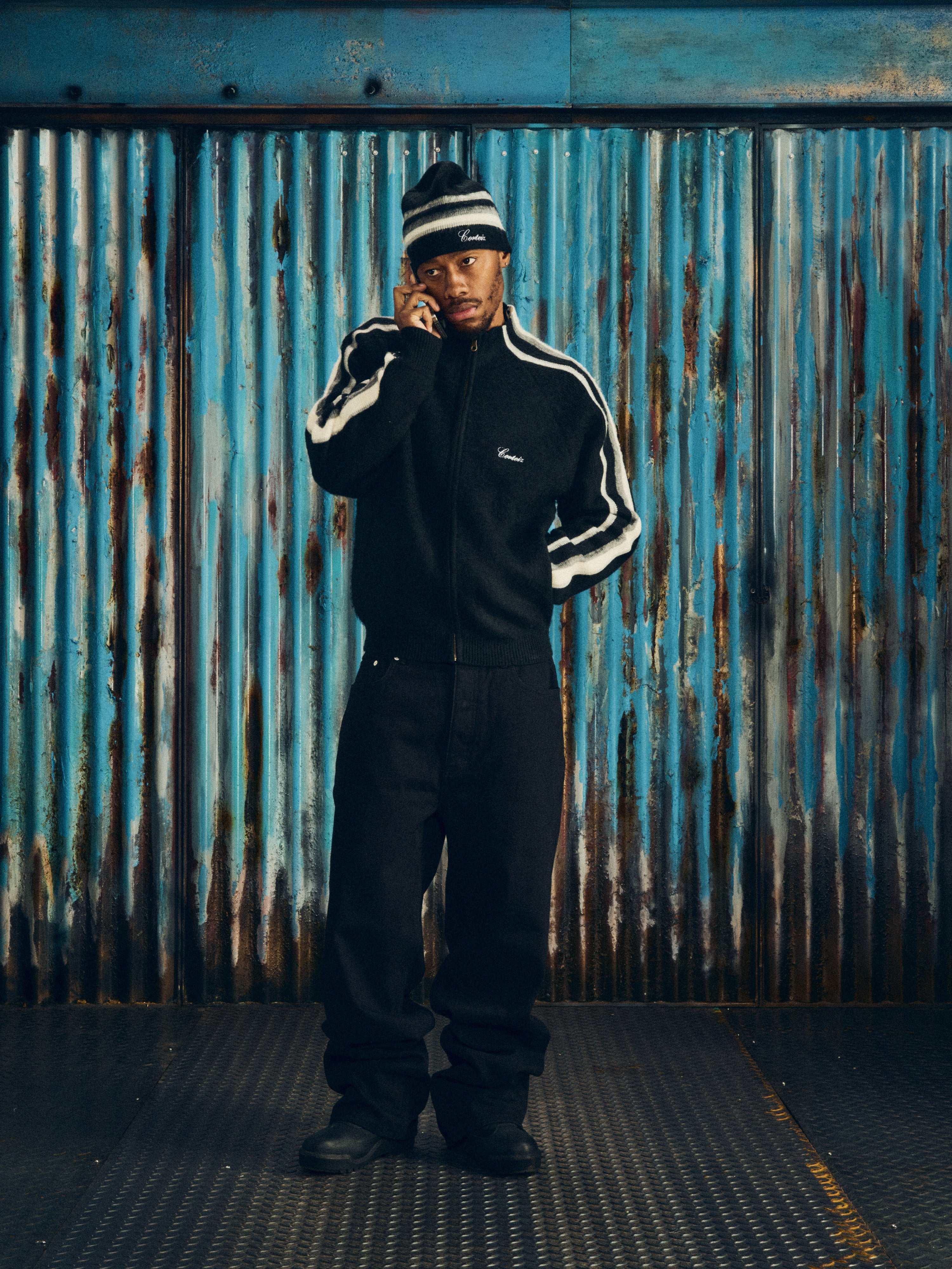 MULTI STRIPE KNIT ZIP UP [NAVY]