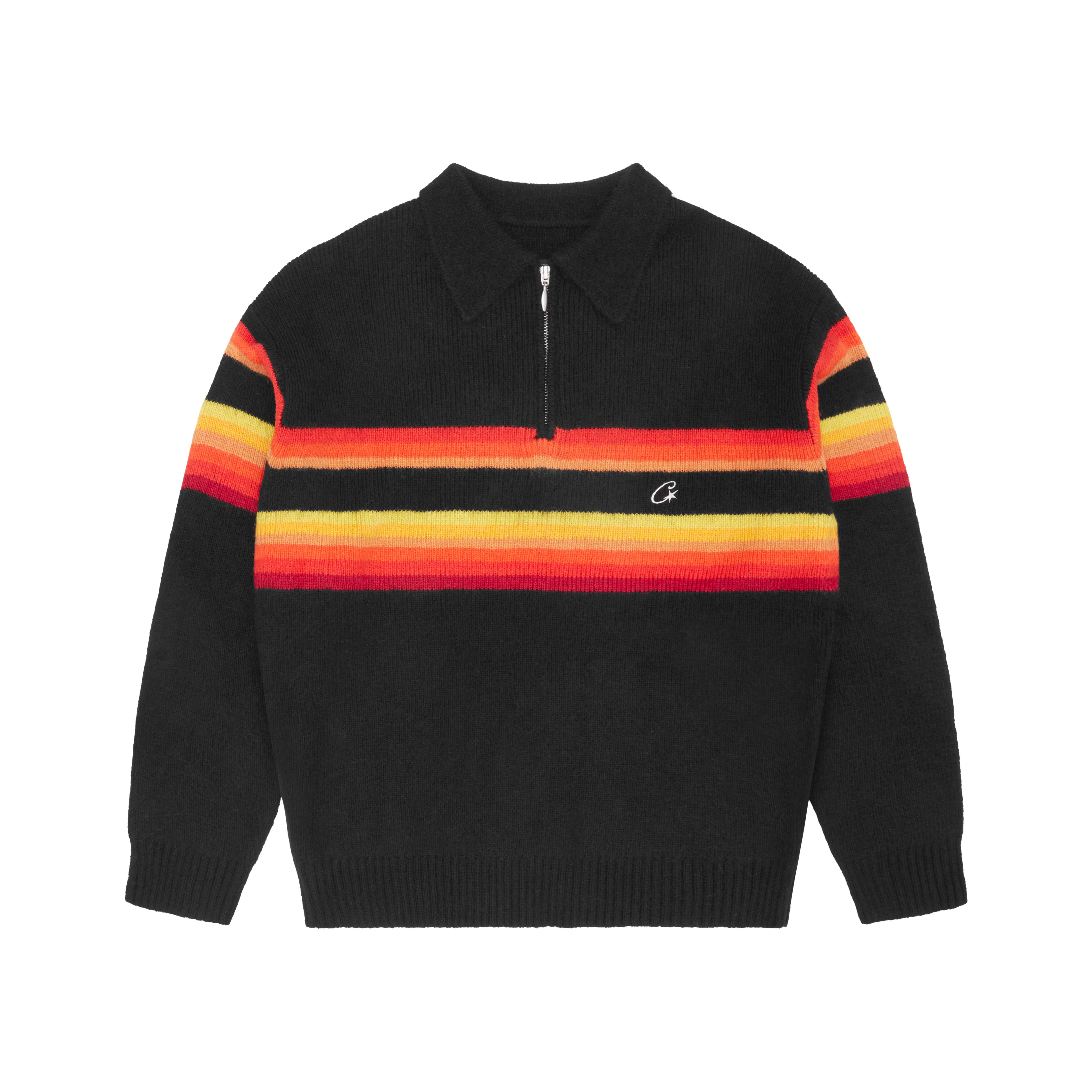 GRADIENT HALF KNIT ZIP PULLOVER [BLACK]