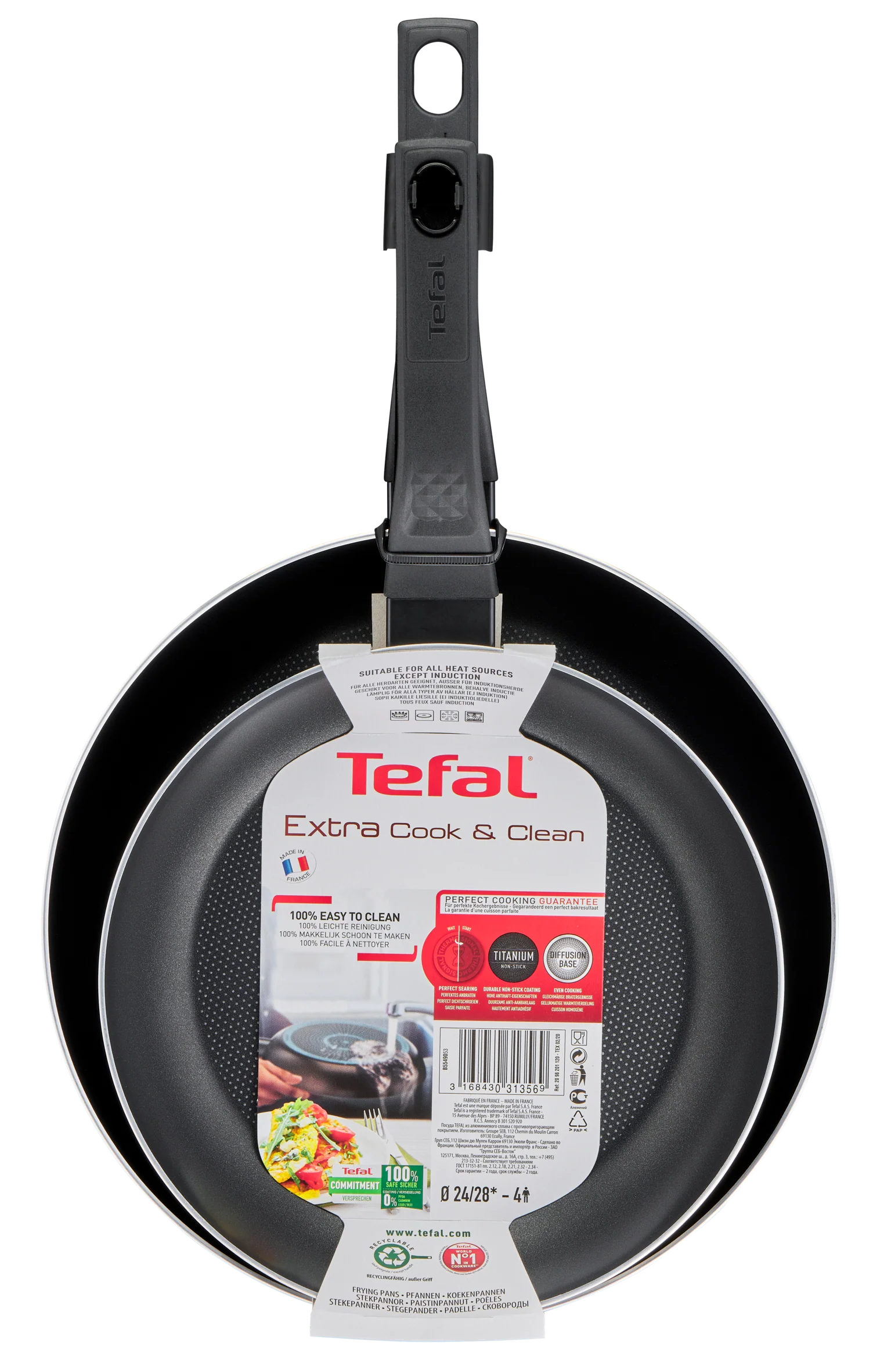 Tefal Extra Cook & Clean Non-Stick Twin Pack Frypan Set 24/28cm