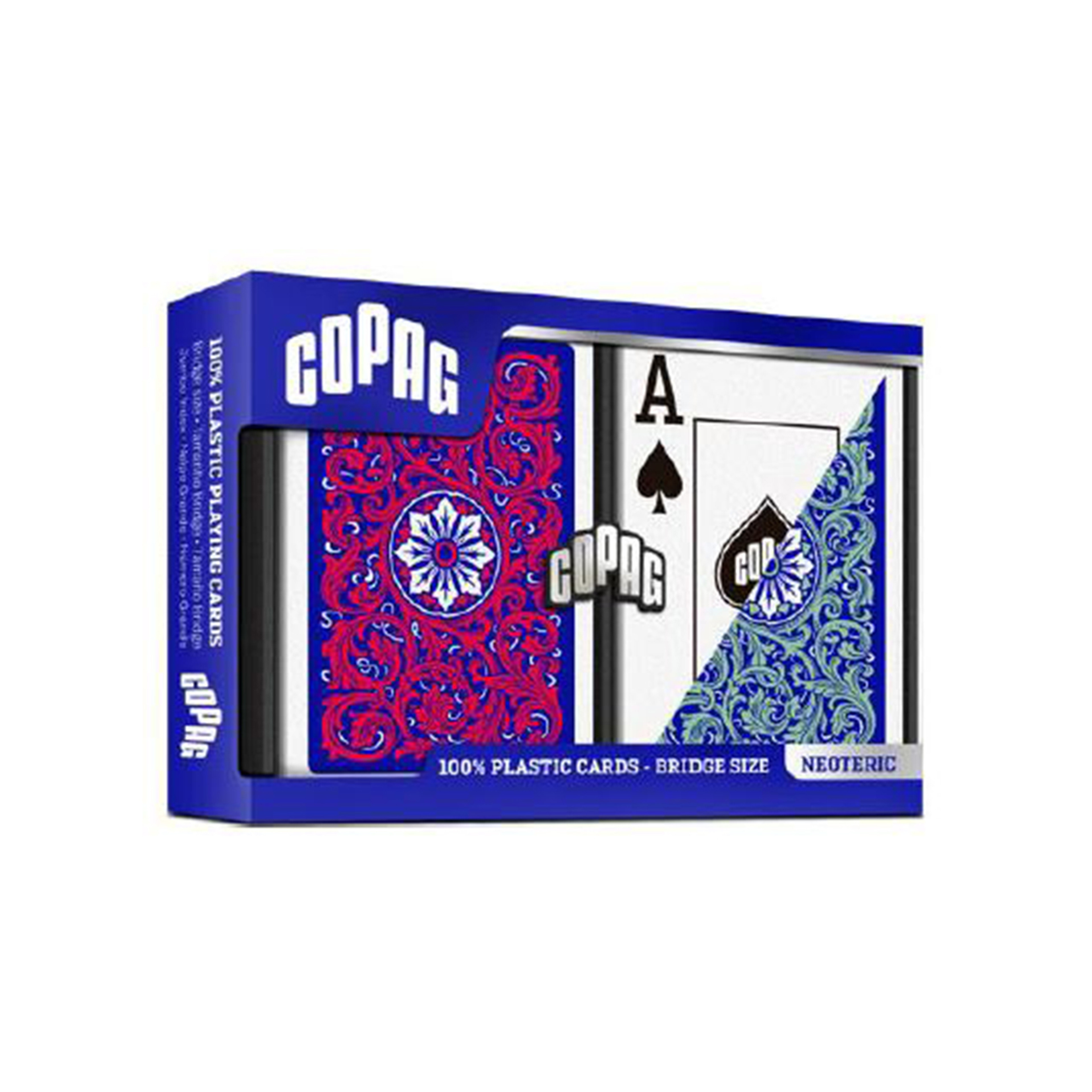 Neoteric Blue/Green/Red Narrow Size. Jumbo Index. 100% Plastic Playing Cards - Double Deck Set