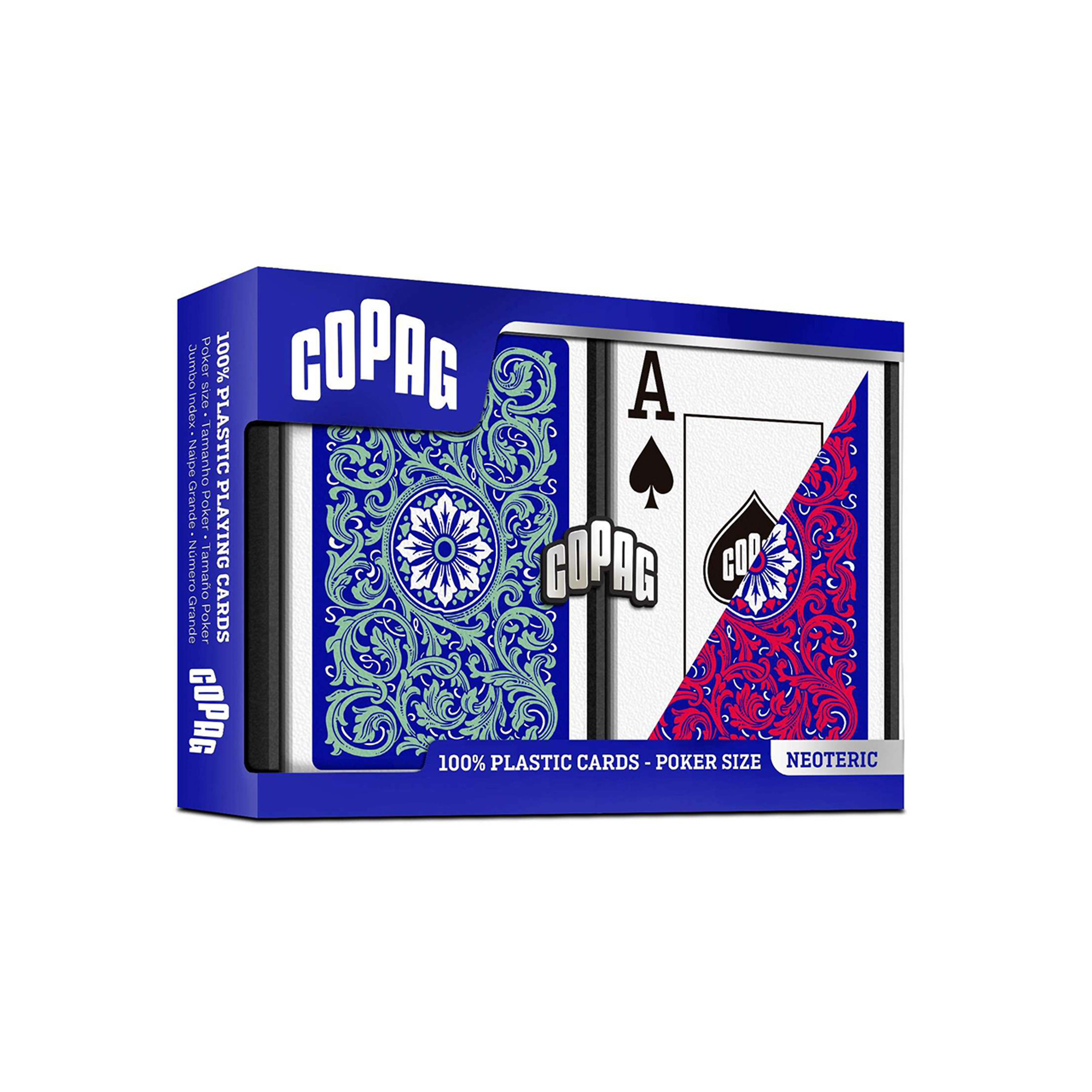 Neoteric Blue/Green/Red Standard Size. Jumbo Index. 100% Plastic Playing Cards - Double Deck Set