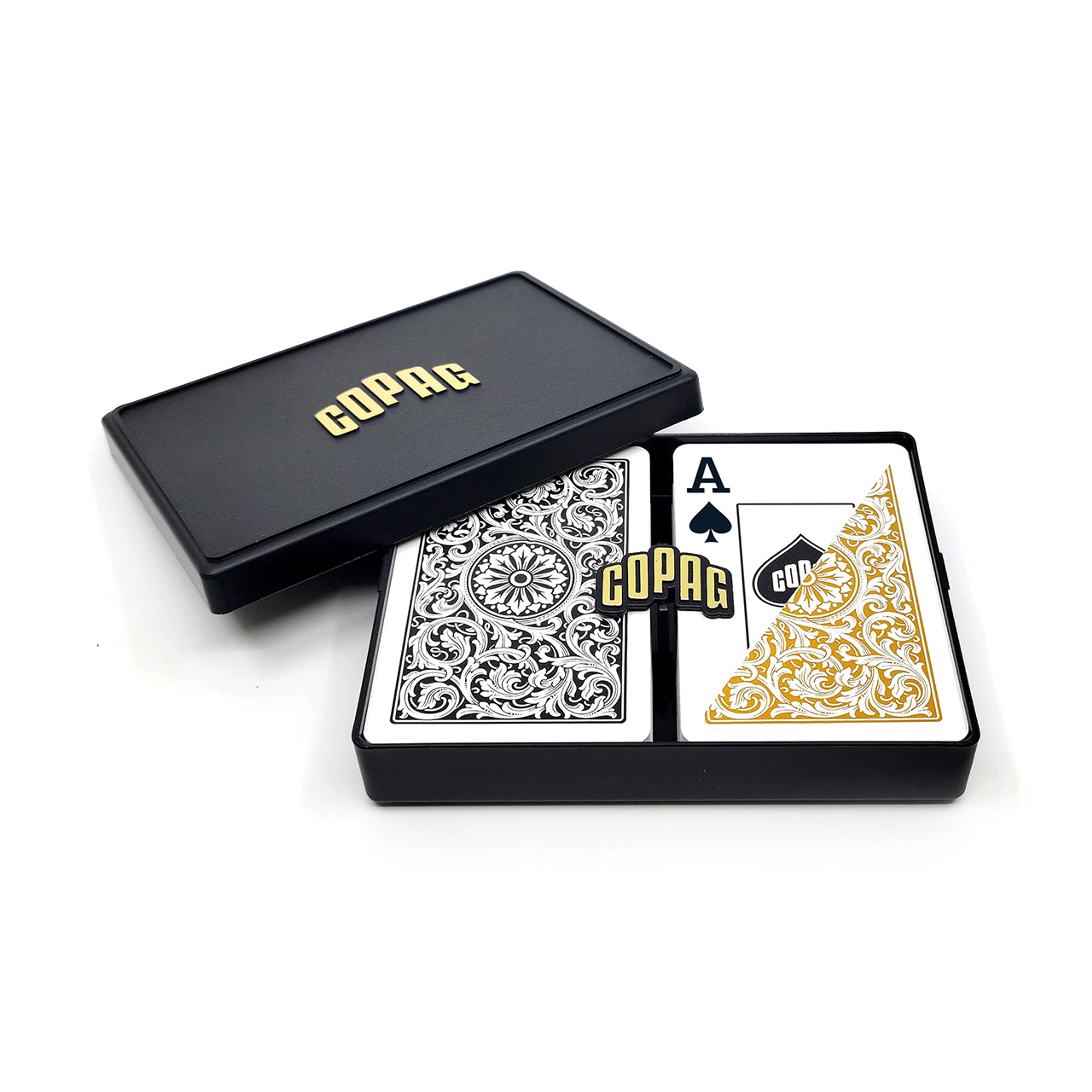 1546 Black and Gold Narrow Size. Jumbo Index. 100% Plastic Playing Cards - Double Deck Set