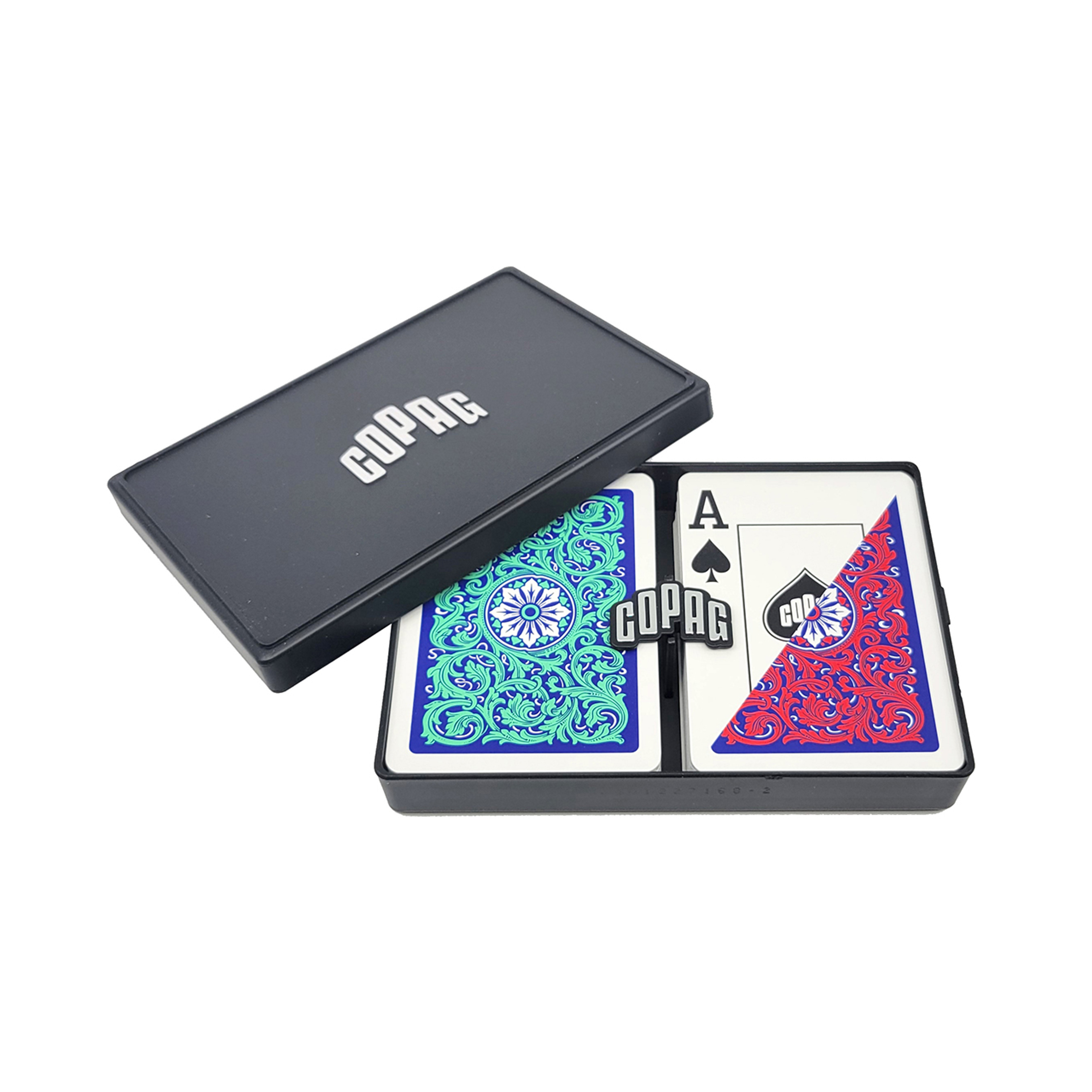 Neoteric Blue/Green/Red Standard Size. Jumbo Index. 100% Plastic Playing Cards - Double Deck Set
