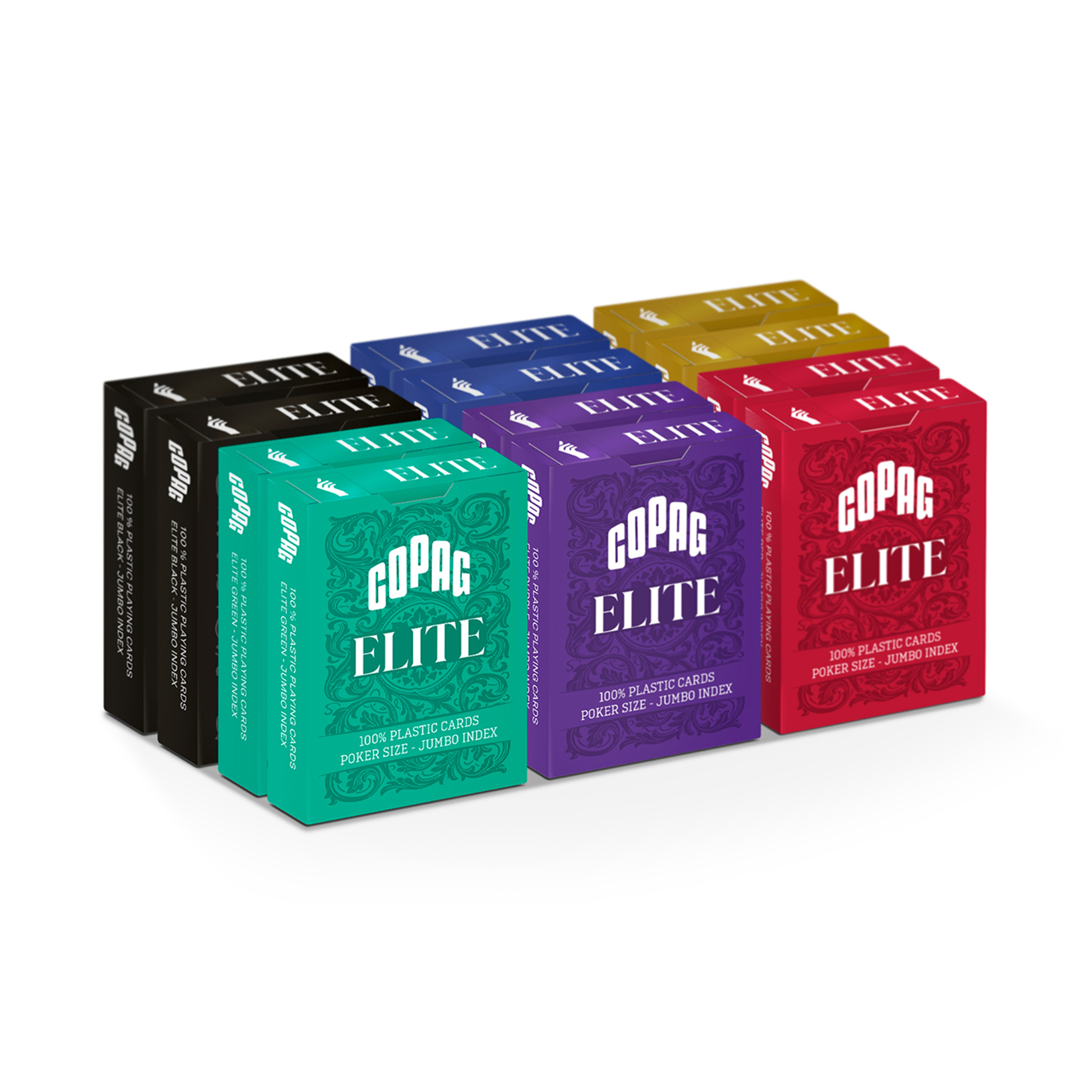 Elite Mixed Color Single Decks Standard Size. Jumbo Index. 100% Plastic Playing Cards - 12 Pack