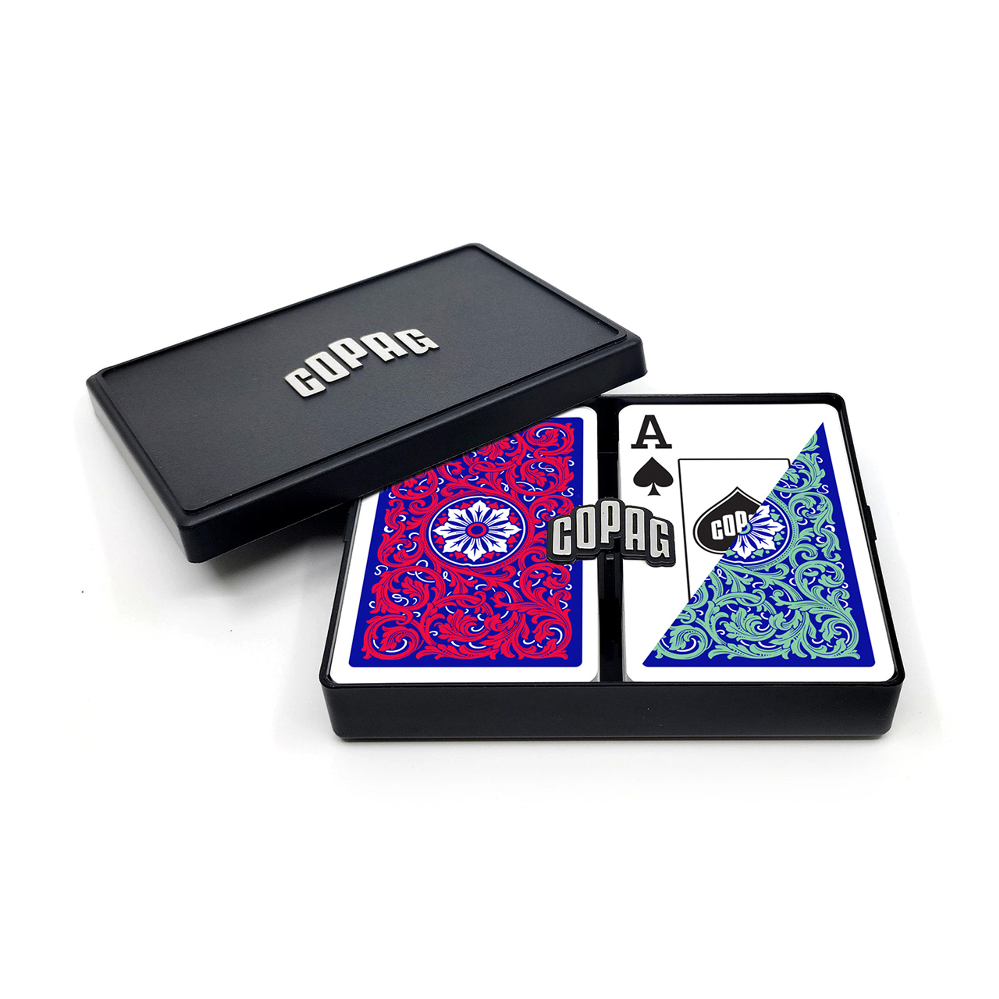 Neoteric Blue/Green/Red Narrow Size. Jumbo Index. 100% Plastic Playing Cards - Double Deck Set