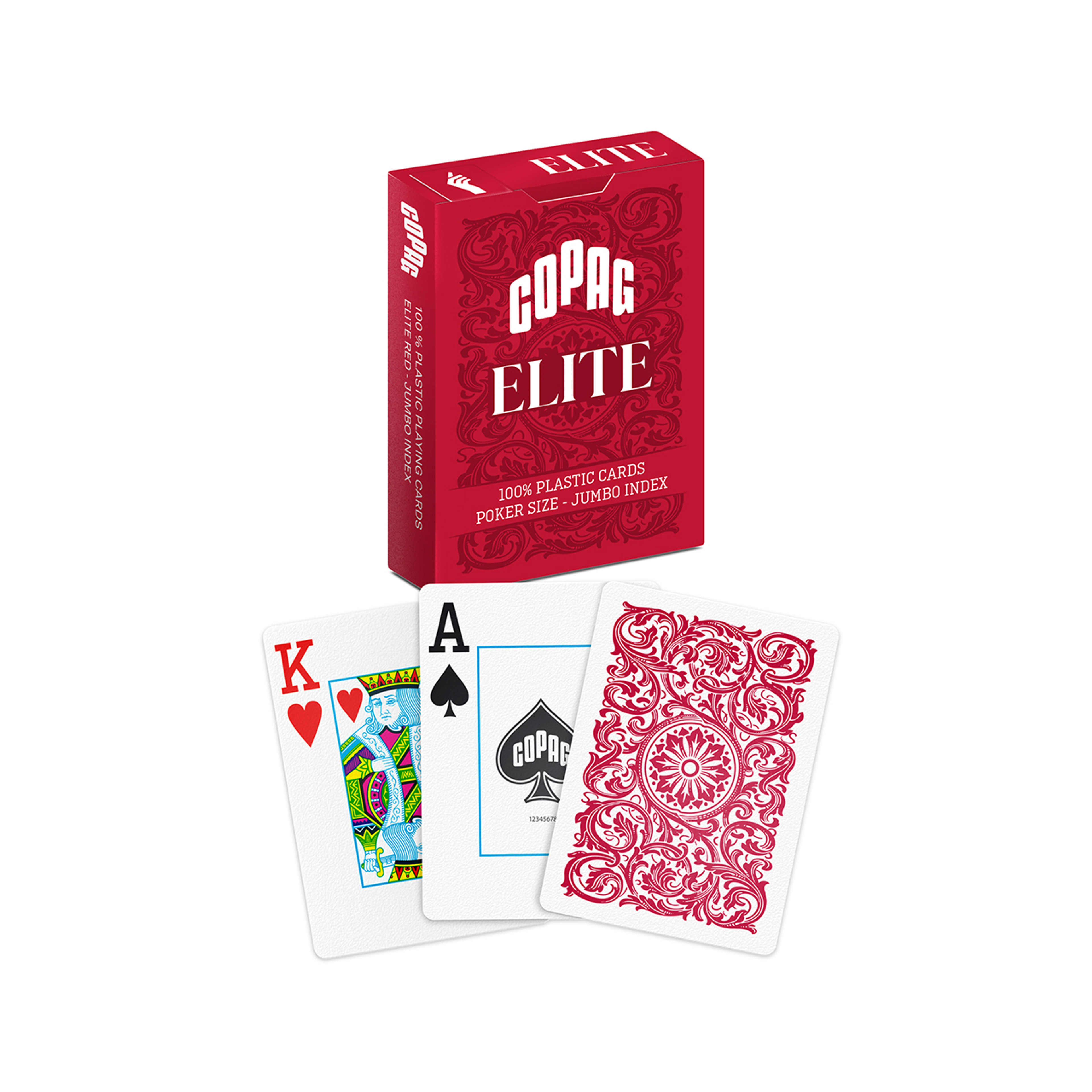 Elite Red Standard Size. Jumbo Index. 100% Plastic Playing Cards - Single Deck