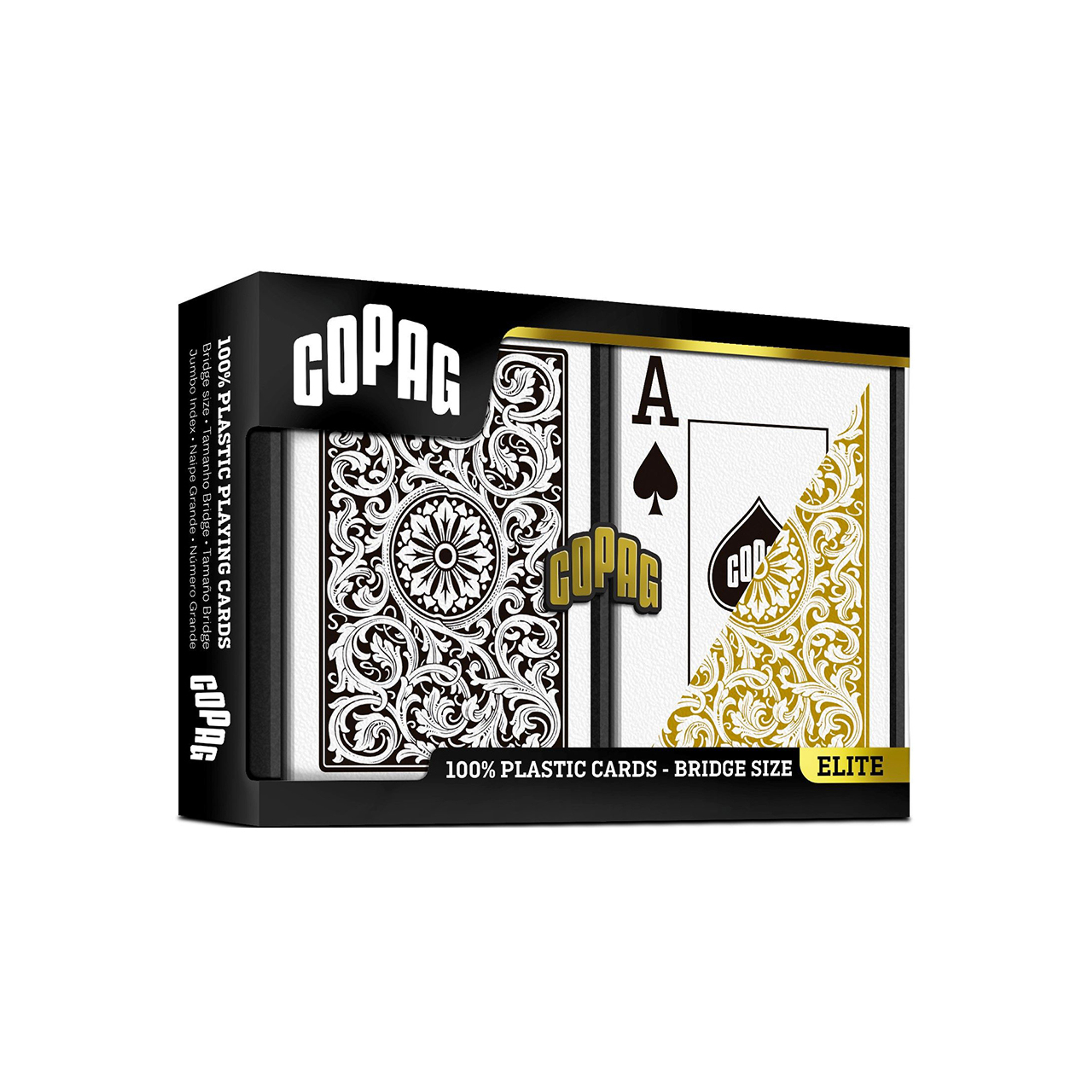 1546 Black and Gold Narrow Size. Jumbo Index. 100% Plastic Playing Cards - Double Deck Set
