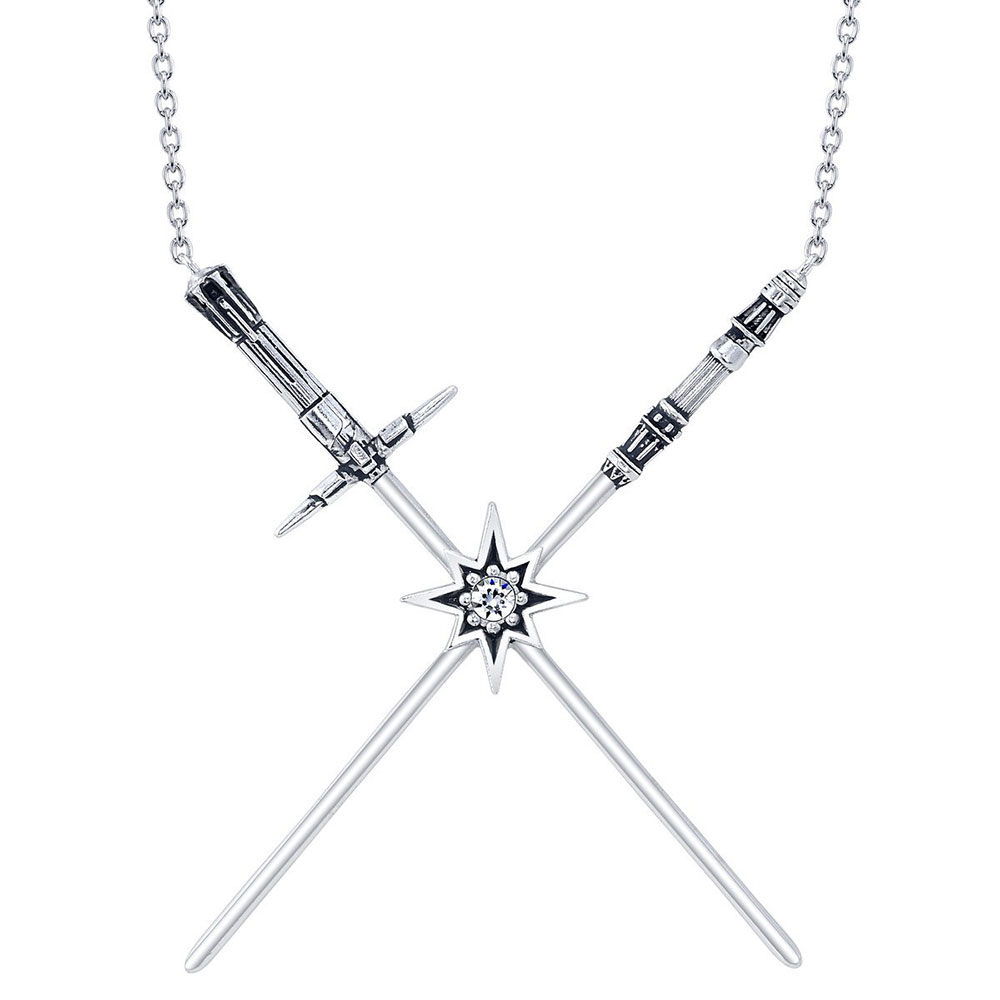 Kylo Ren & Rey Crossed Lightsaber Necklace