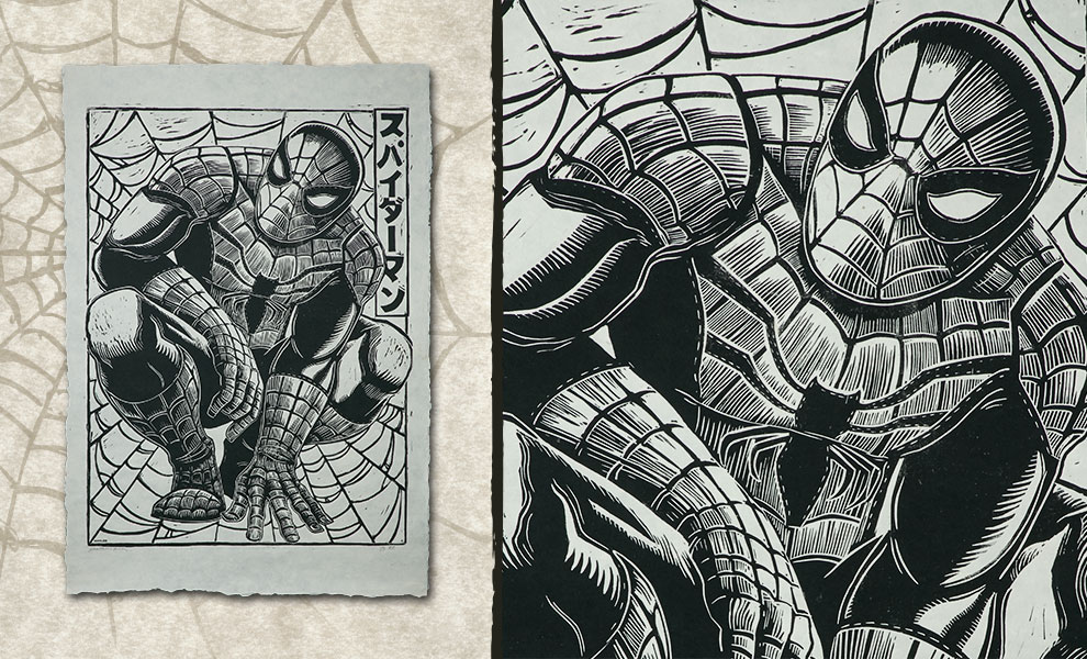 Spider-Man Linocut on Lokta Paper