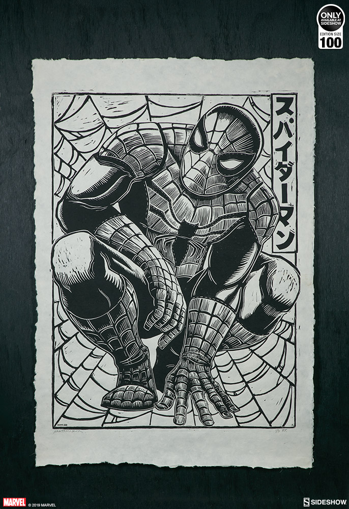 Spider-Man Linocut on Lokta Paper