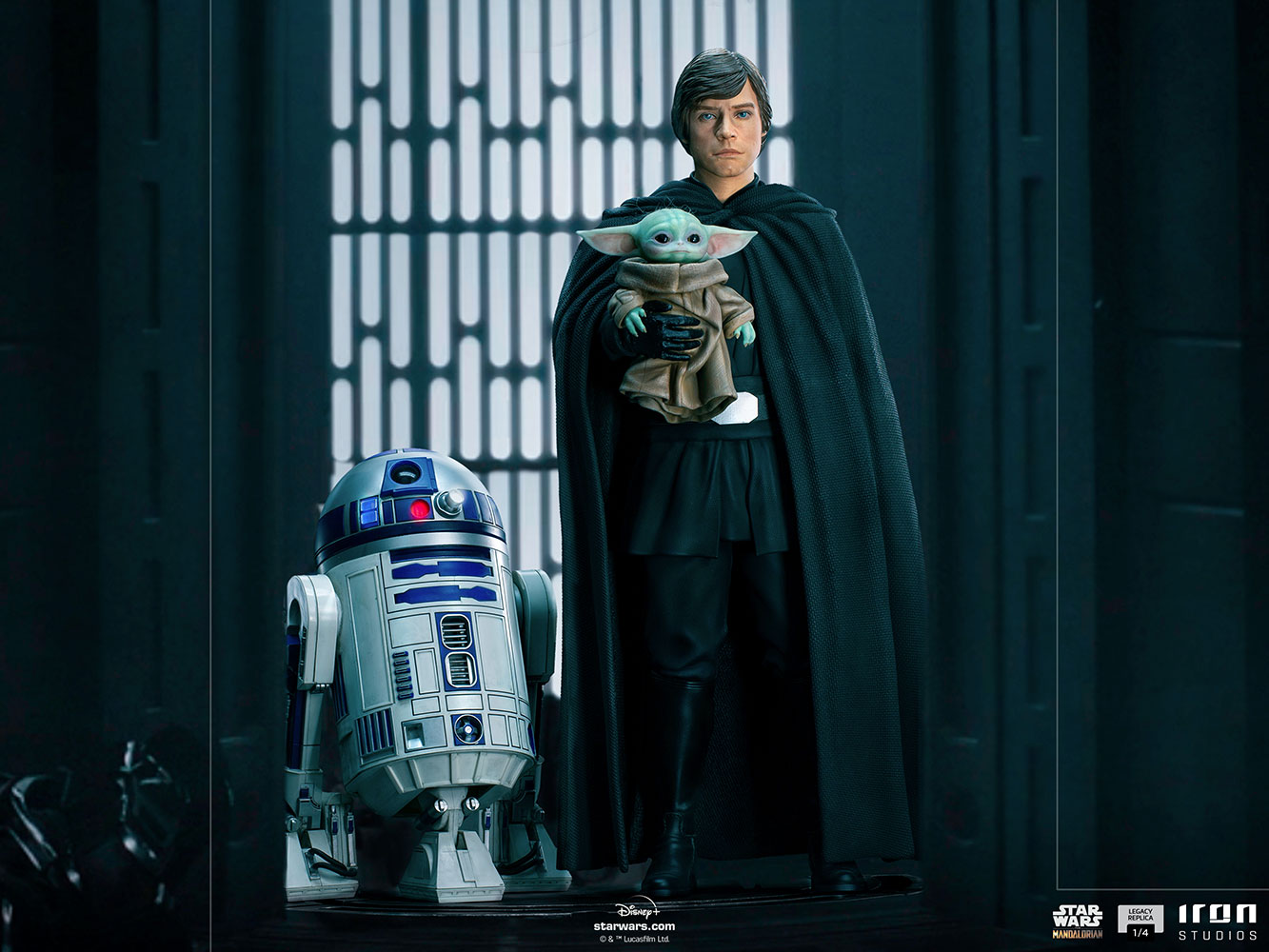 Luke Skywalker. R2-D2 and Grogu