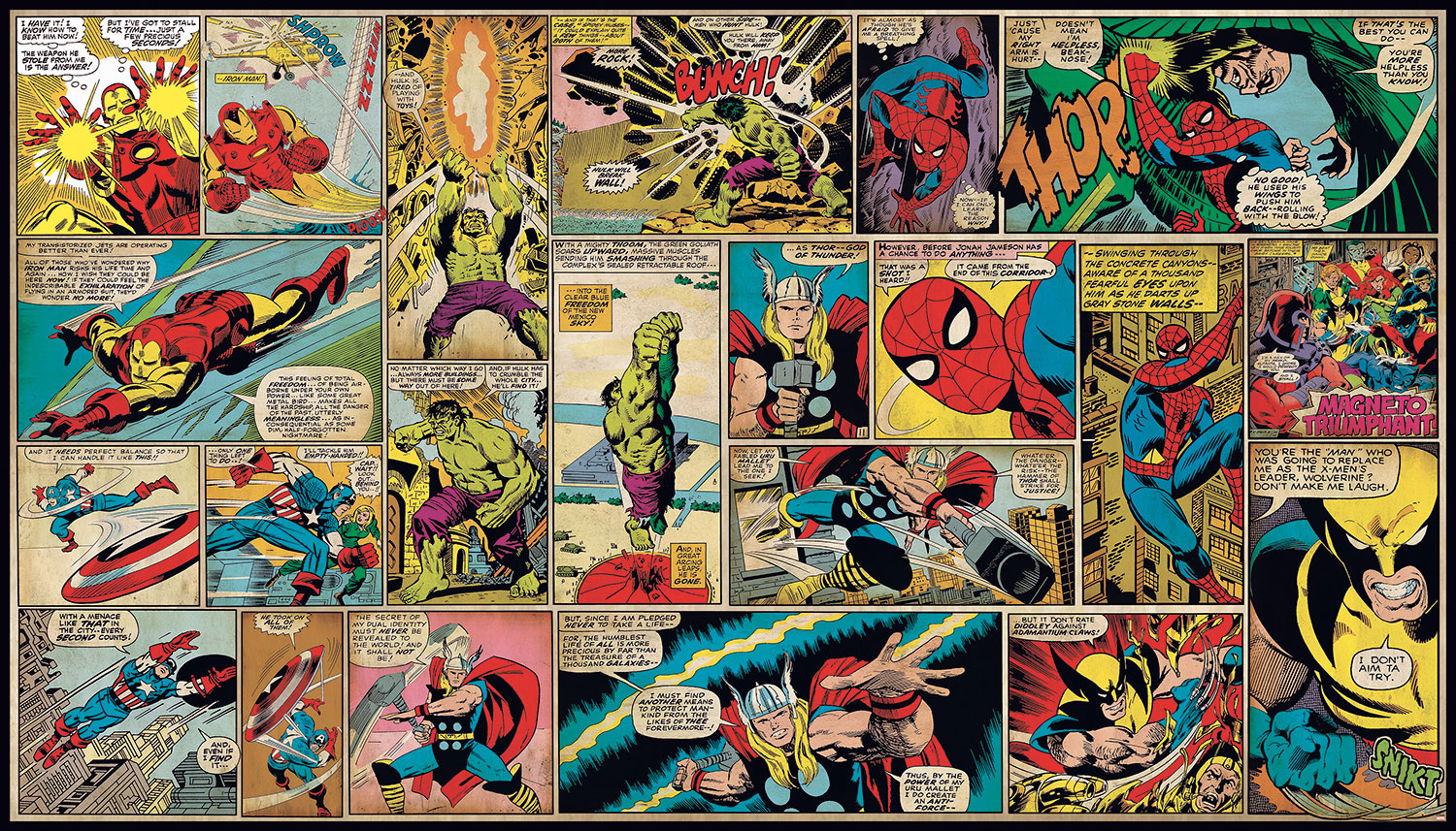 Marvel Classics Comic Panel Wallpaper Mural