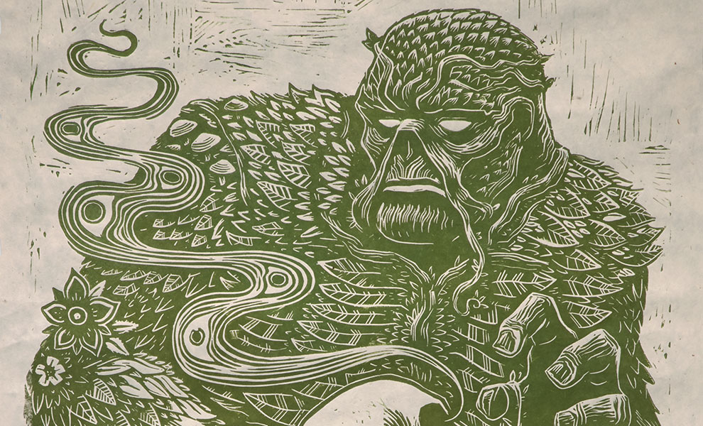 Swamp Thing Linocut on Lokta Paper