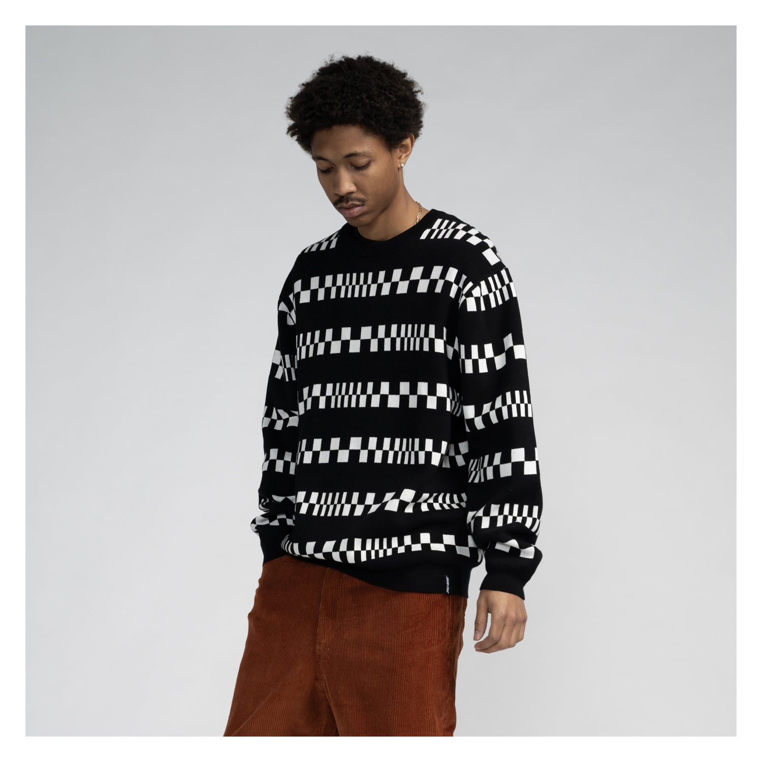 Check Stripe Knit Crew