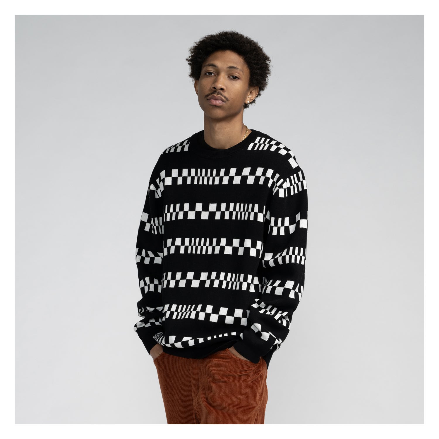 Check Stripe Knit Crew