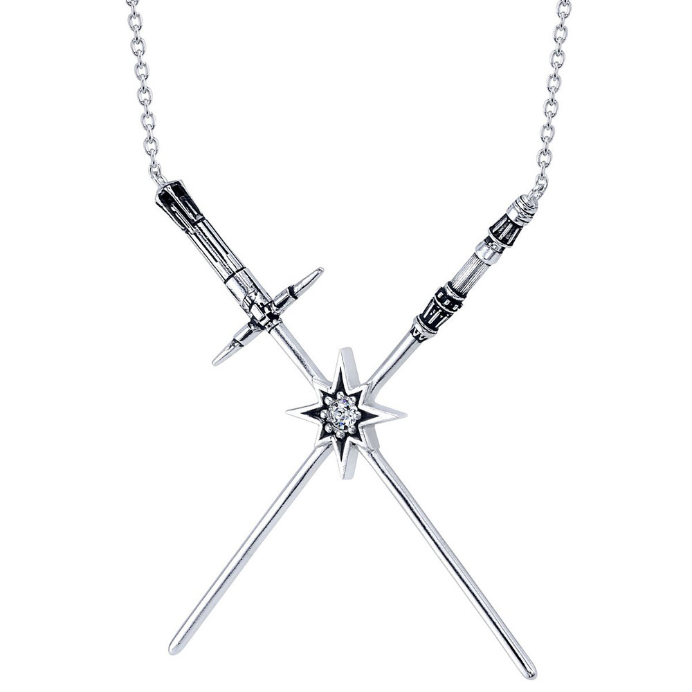 Kylo Ren & Rey Crossed Lightsaber Necklace