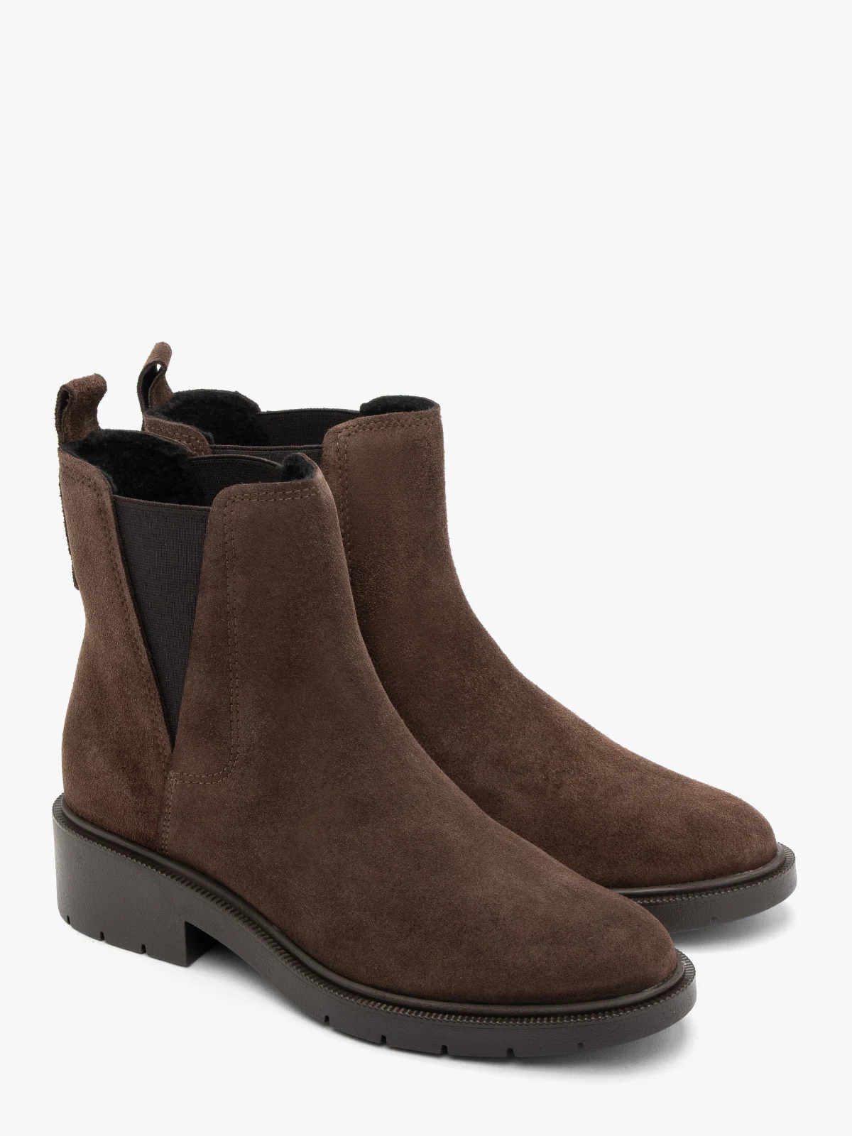 Brązowe sztyblety damskie z dekoracyjnym cięciem przy gumie