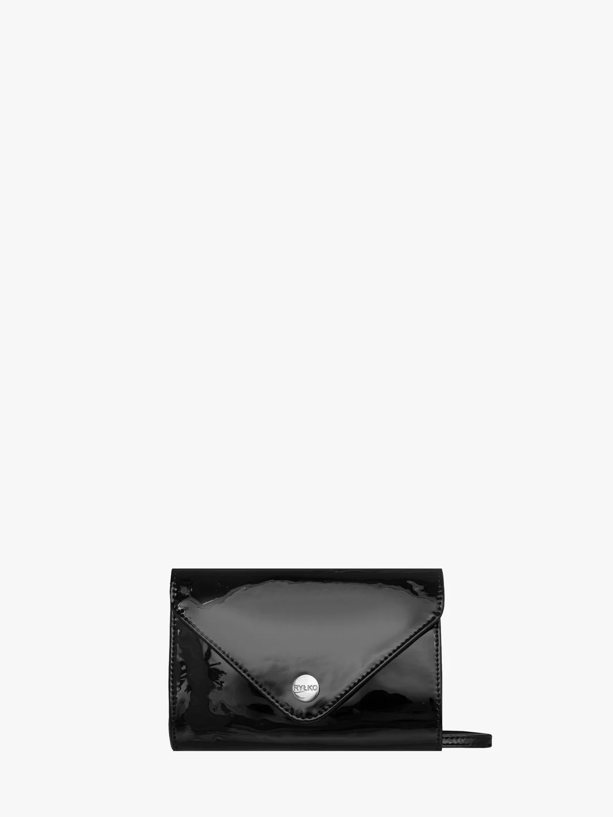 Czarna, lakierowana torebka typu kopertówka