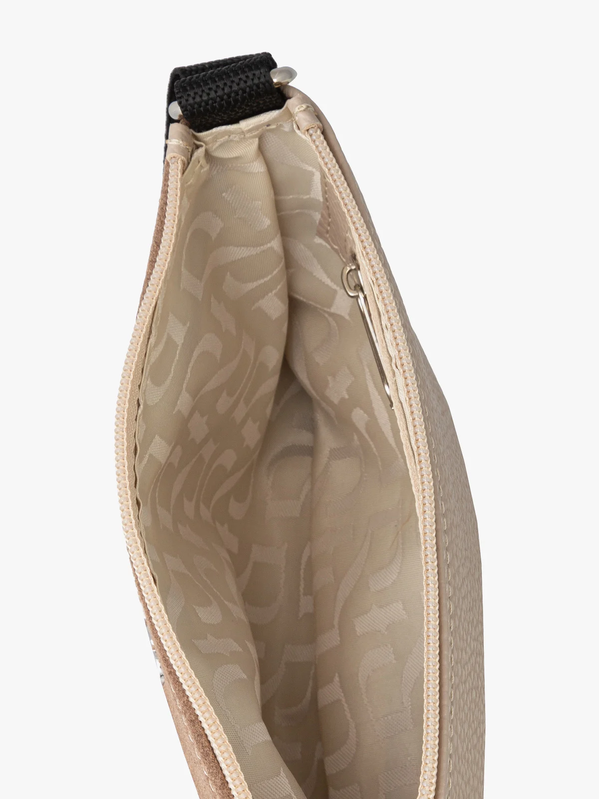 Mała beżowa torebka na kontrastowym pasku z taśmy