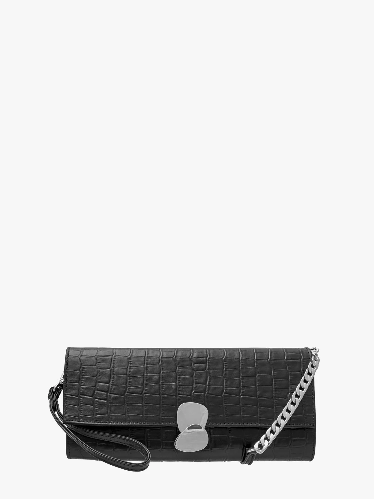 Elegancka, czarna torebka z ozdobną fakturą