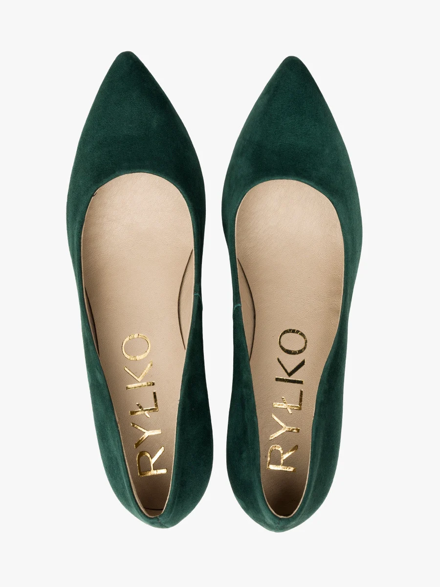 Zamszowe czółenka w kolorze ciemnozielonym