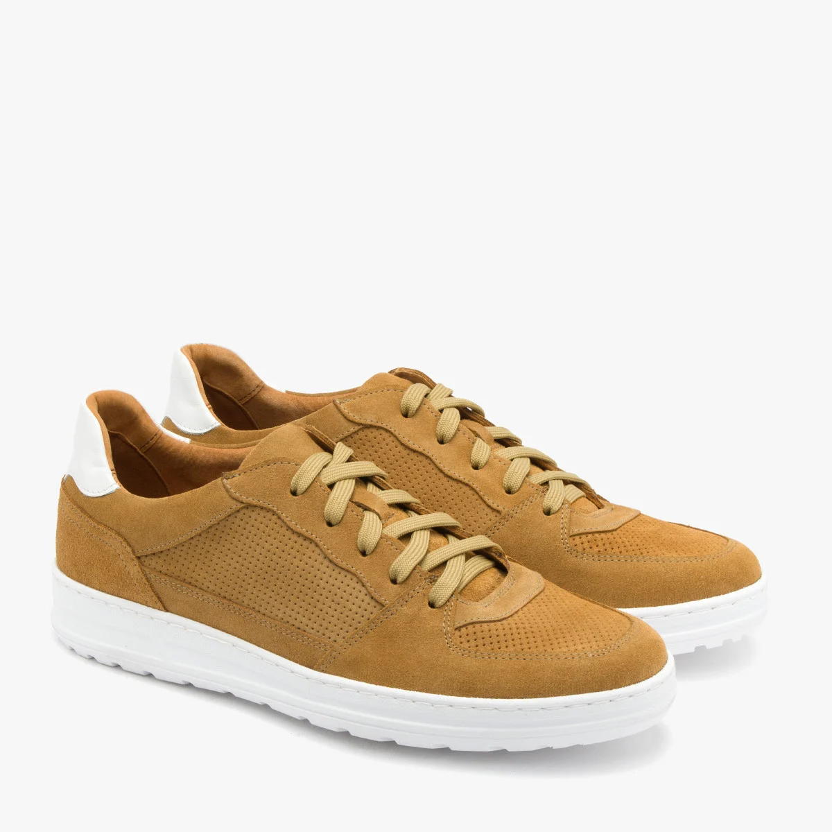 Beżowe półbuty z białą wstawką