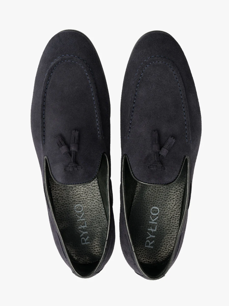 Granatowe mokasyny męskie z frędzlem