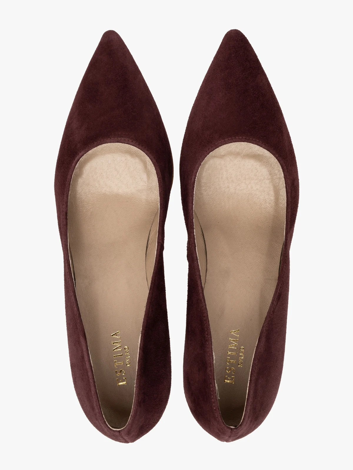 Welurowe czółenka na szpilce w bordowym kolorze