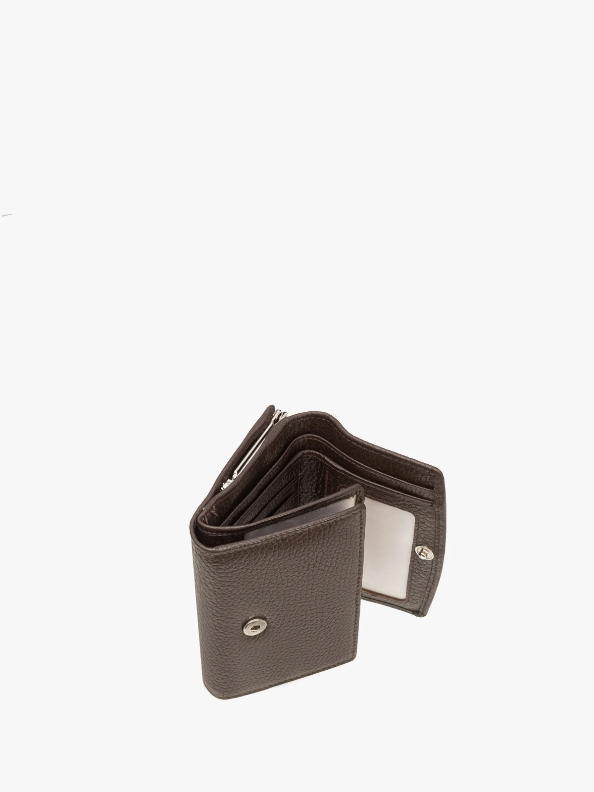 Ciemnobrązowy portfel damski z dekoracyjnym zapięciem