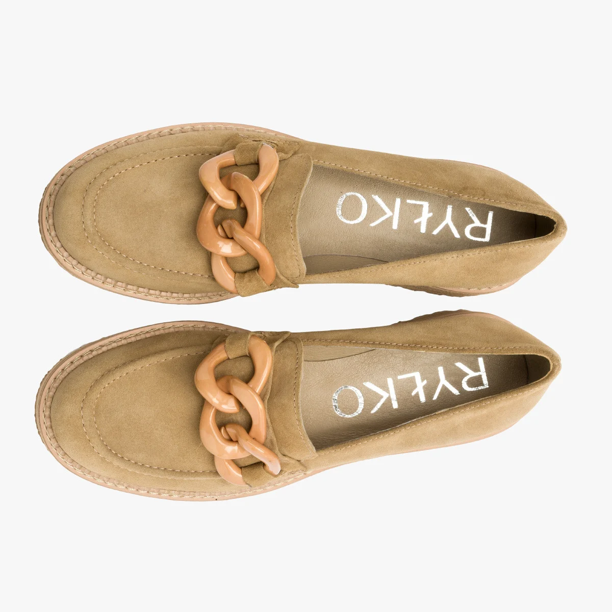 Oliwkowe mokasyny z łańcuchem