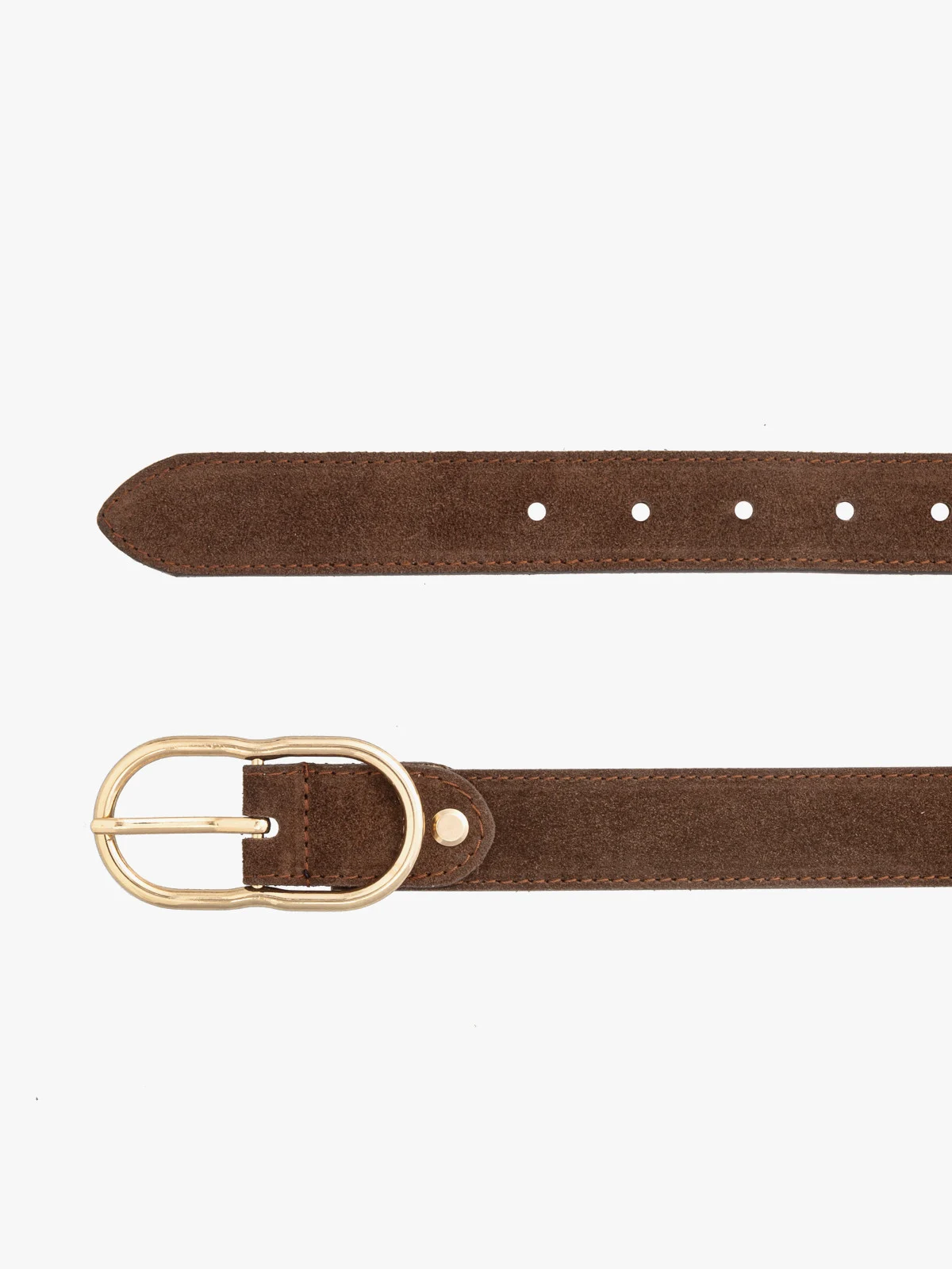 Jasnobrązowy welurowy pasek damski ze złotą klamrą