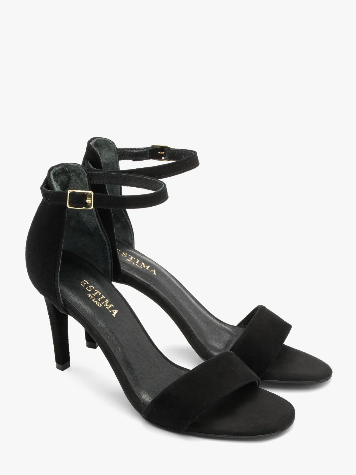 Czarne, welurowe sandały na szpilce