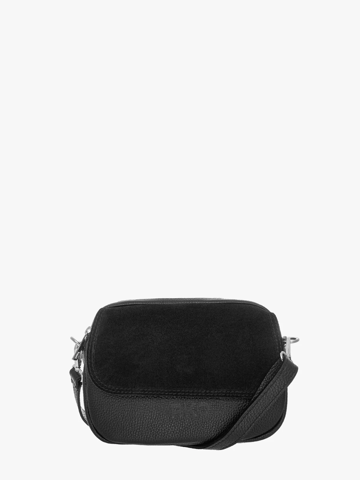 Czarna torebka typu listonoszka z ozdobną welurową klapą