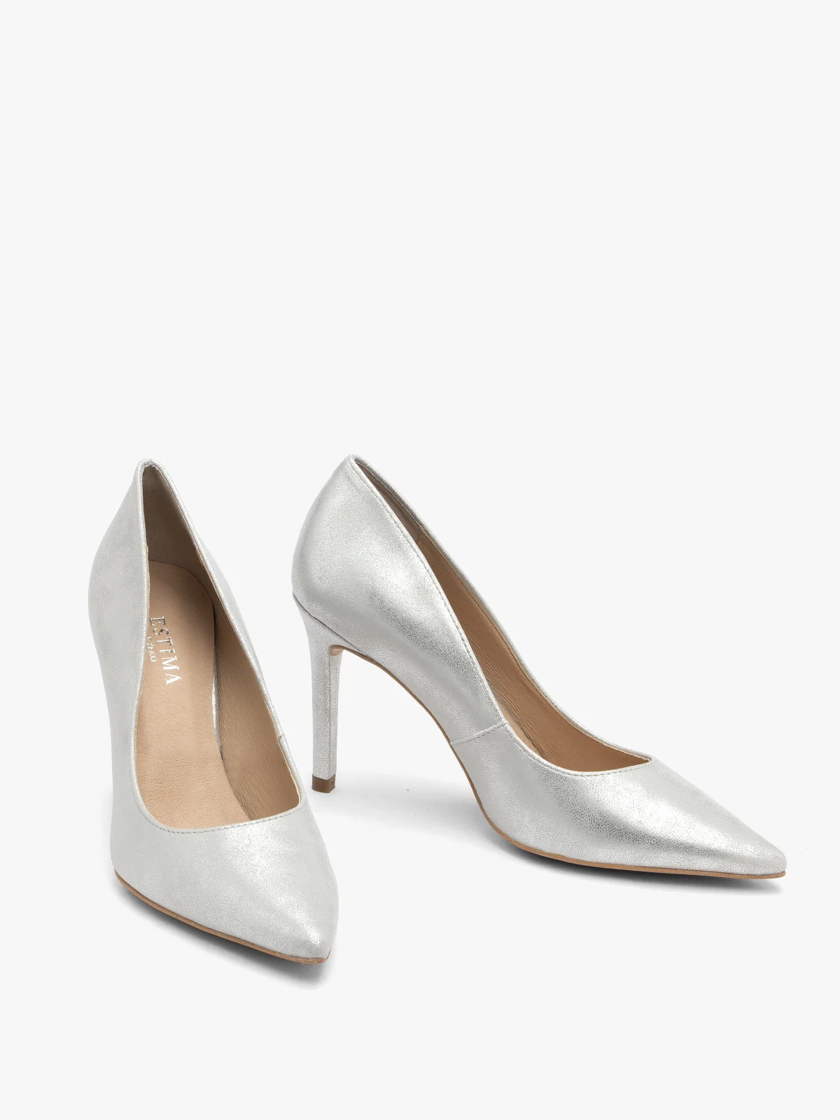 Srebrne czółenka na wysokiej szpilce
