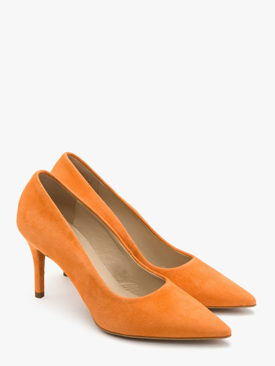 Pomarańczowe welurowe czółenka na szpilce
