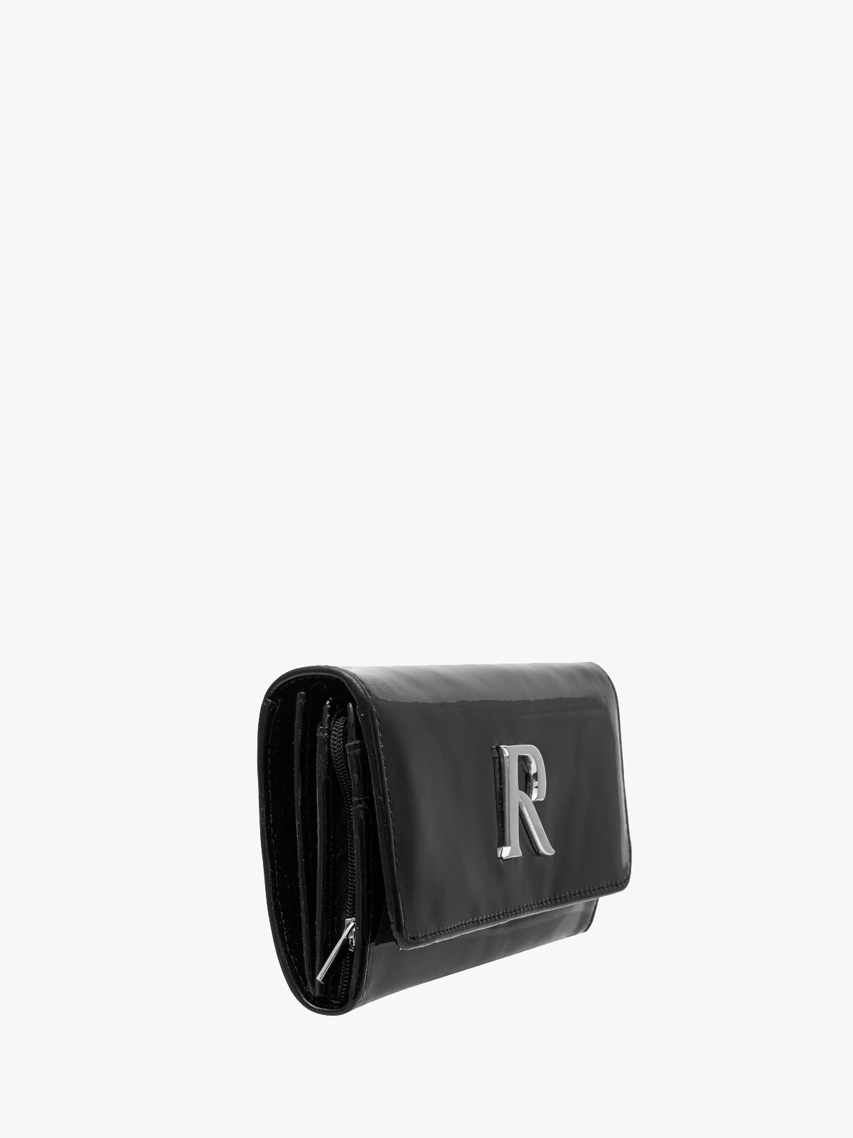 Lakierowany portfel damski w czarnym kolorze