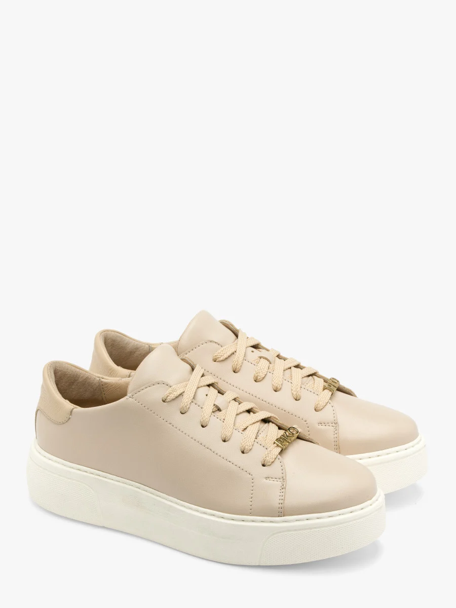 Beżowe półbuty sportowe ze złotym detalem