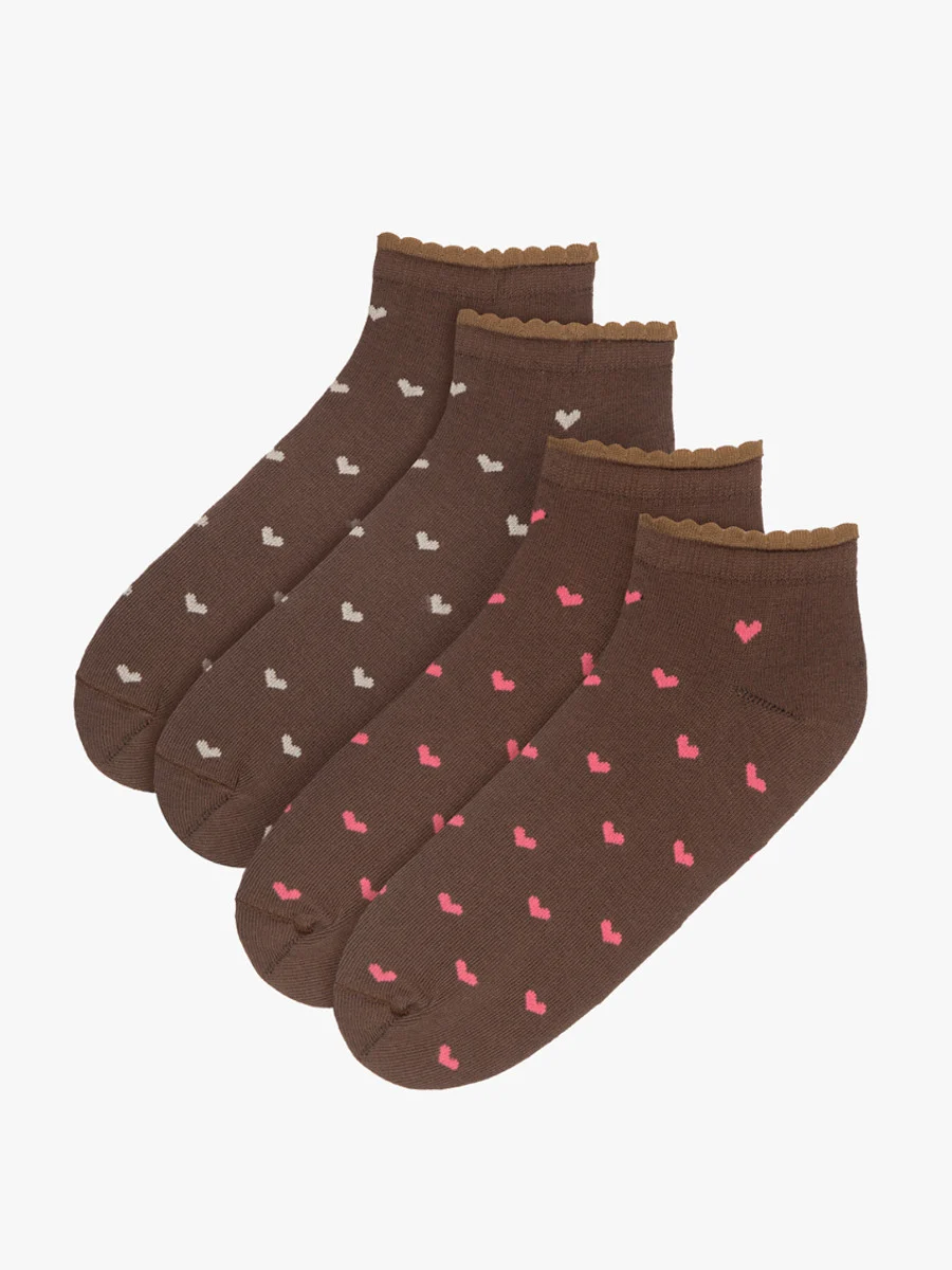Brązowe, bawełniane skarpetki w serduszka