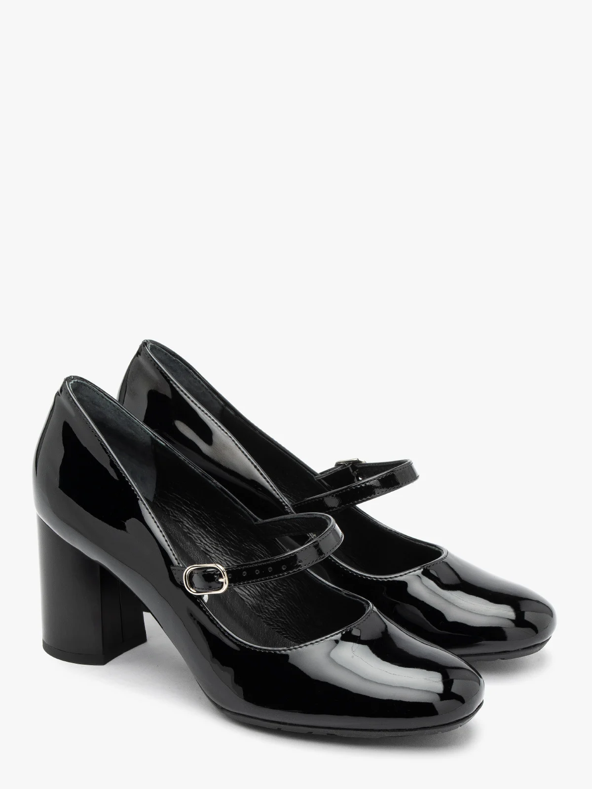 Lakierowane czółenka z paskiem na obcasie typu klocek